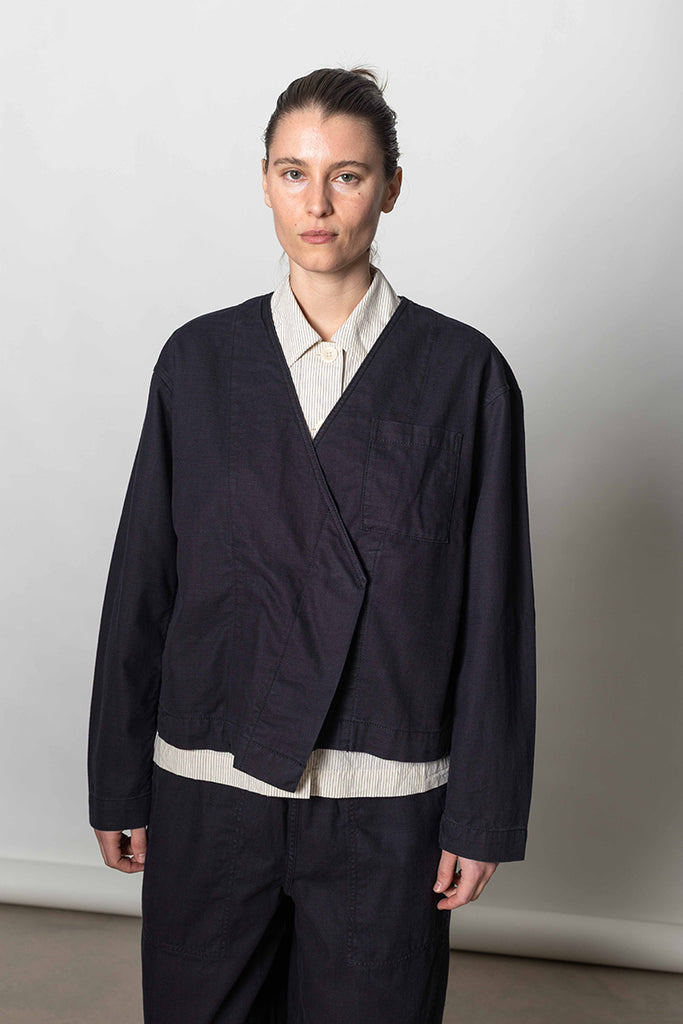 Cotton Twill Cropped Jacket - Blue/Black