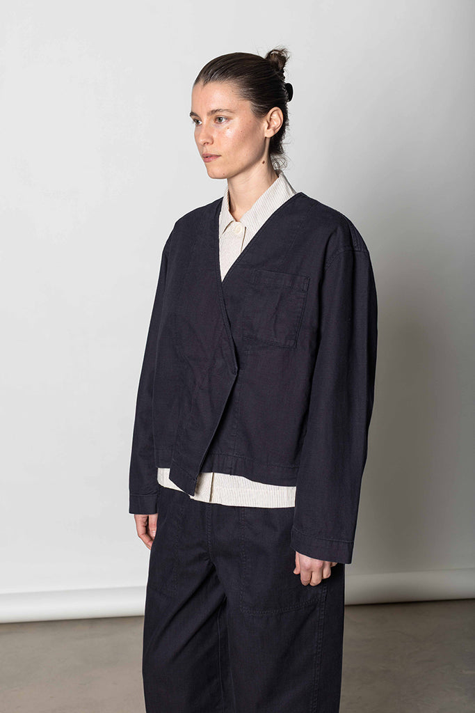 Cotton Twill Cropped Jacket - Blue/Black