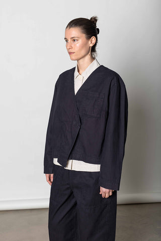 Cotton Twill Cropped Jacket - Blue/Black