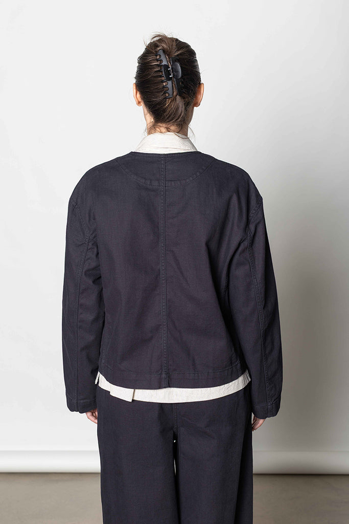Cotton Twill Cropped Jacket - Blue/Black