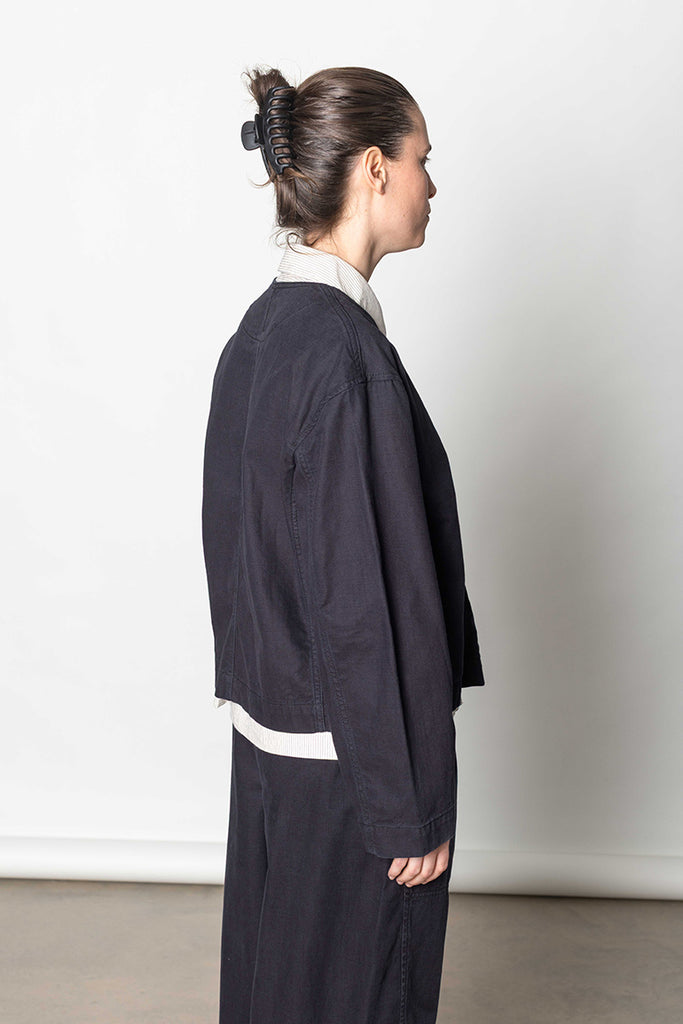 Cotton Twill Cropped Jacket - Blue/Black