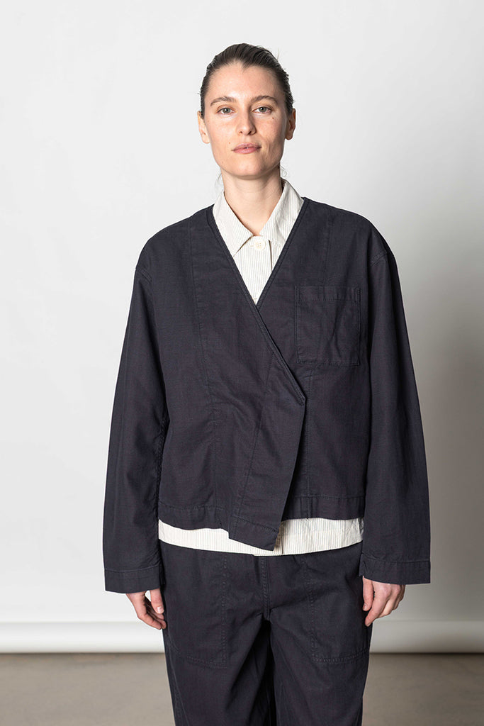 Cotton Twill Cropped Jacket - Blue/Black