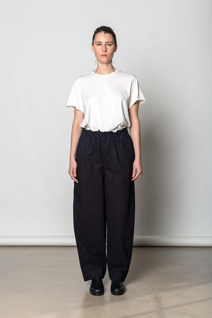 Cotton Twill Pull On Trousers - Blue Black
