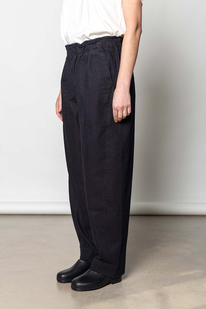 Cotton Twill Pull On Trousers - Blue Black