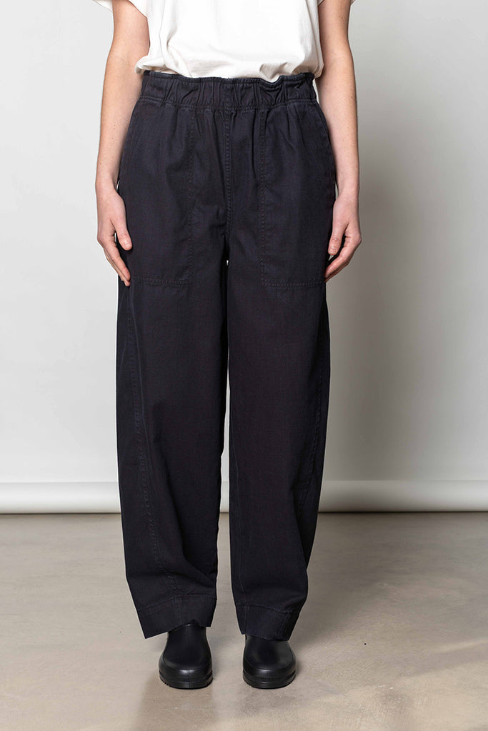 Cotton Twill Pull On Trousers - Blue Black