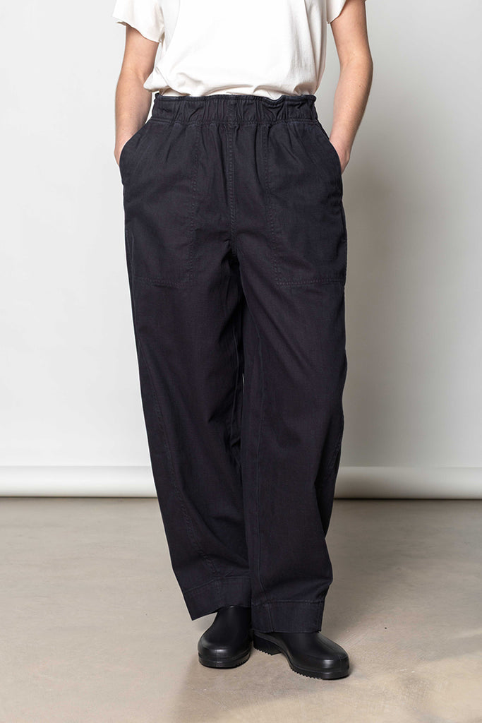 Cotton Twill Pull On Trousers - Blue Black