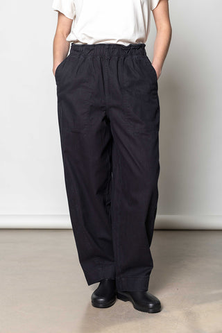 Cotton Twill Pull On Trousers - Blue Black