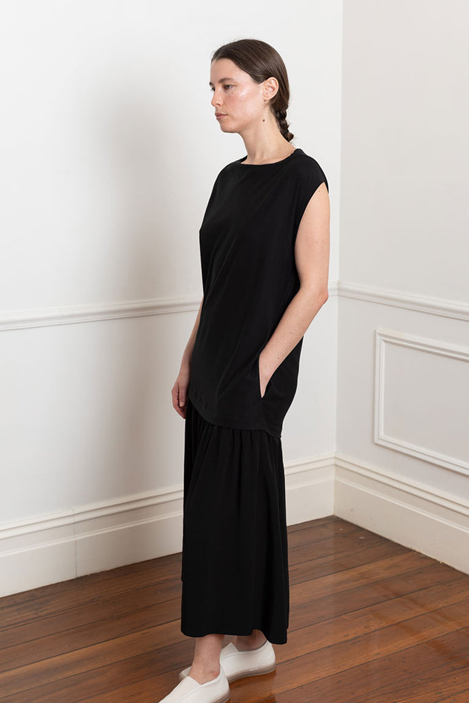 Crepe Dropped Waist Dress - Black