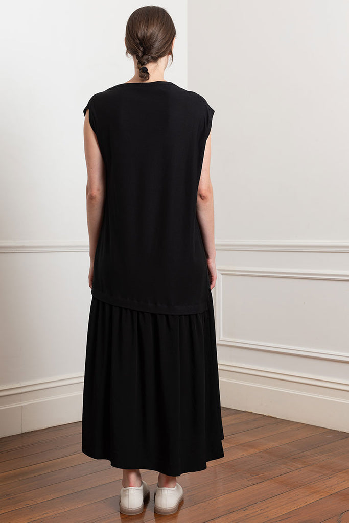 Crepe Dropped Waist Dress - Black