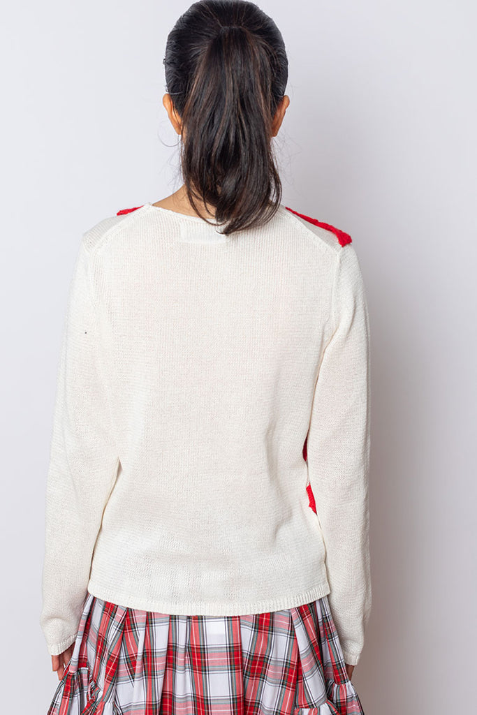 Crochet Bow Sweater - Cream/Red