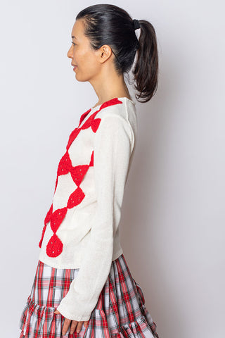 Crochet Bow Sweater - Cream/Red