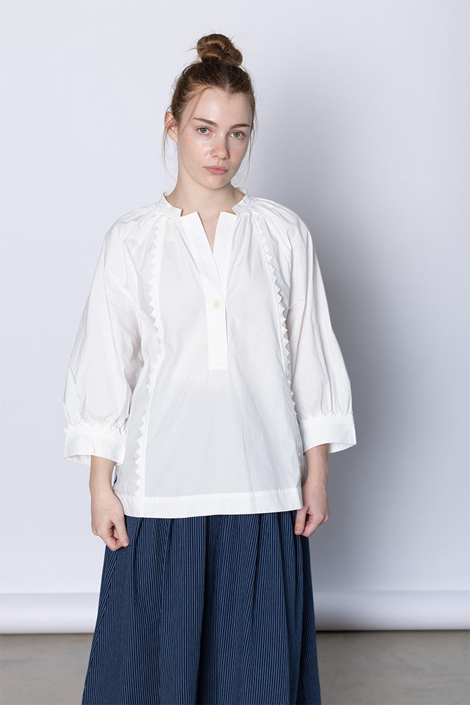 Crockery Edge Cotton Poplin Top - Paper White