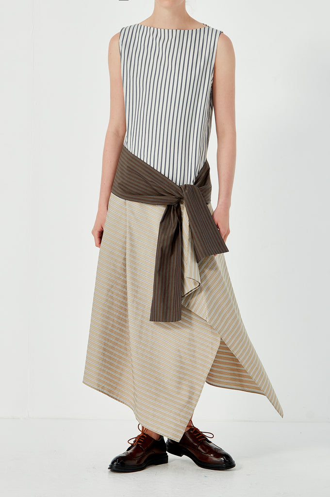 Sleeveless Drape Dress - Stripe