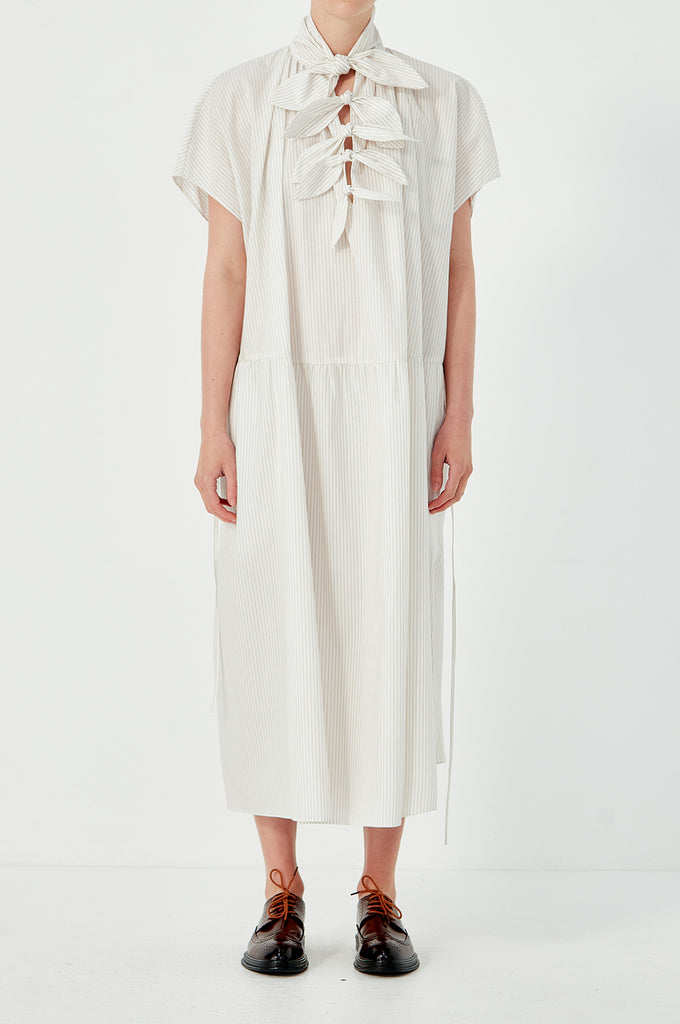 Drop Sleeve Painters Dress - Ecru/ Rust