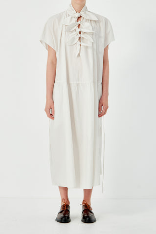 Drop Sleeve Painters Dress - Ecru/ Rust