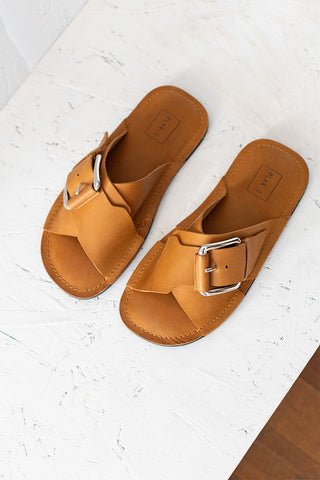 Cross Strap Leather Sandals - Tobacco