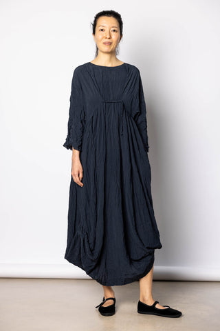 Crushed Silk Dress - Navy Blue