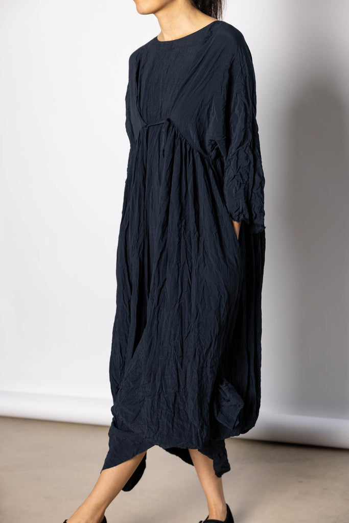 Crushed Silk Dress - Navy Blue