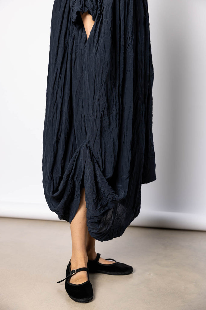 Crushed Silk Dress - Navy Blue