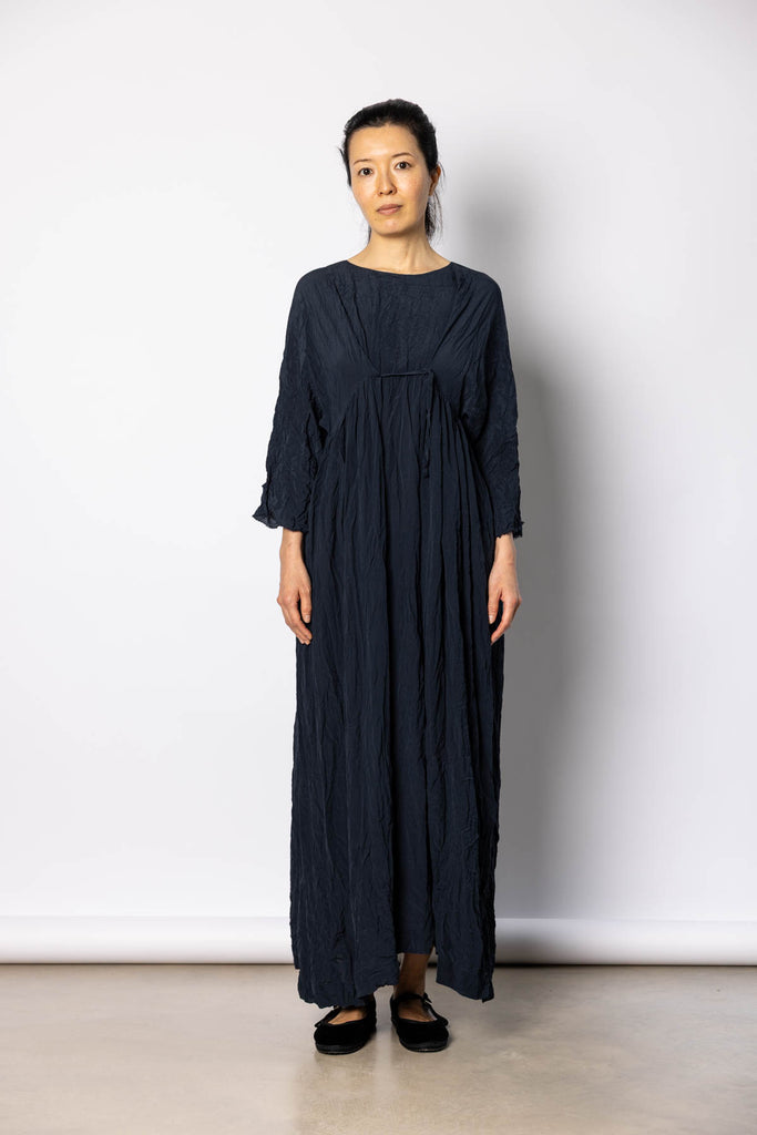 Crushed Silk Dress - Navy Blue