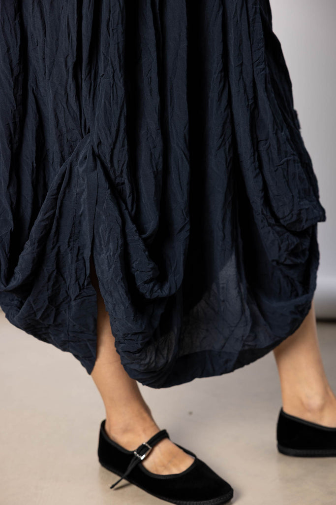 Crushed Silk Dress - Navy Blue