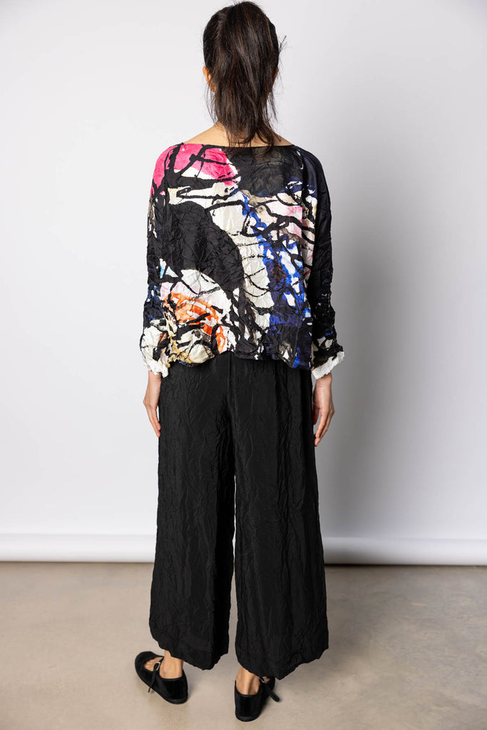 Crushed Silk Pigiama Pant - Black