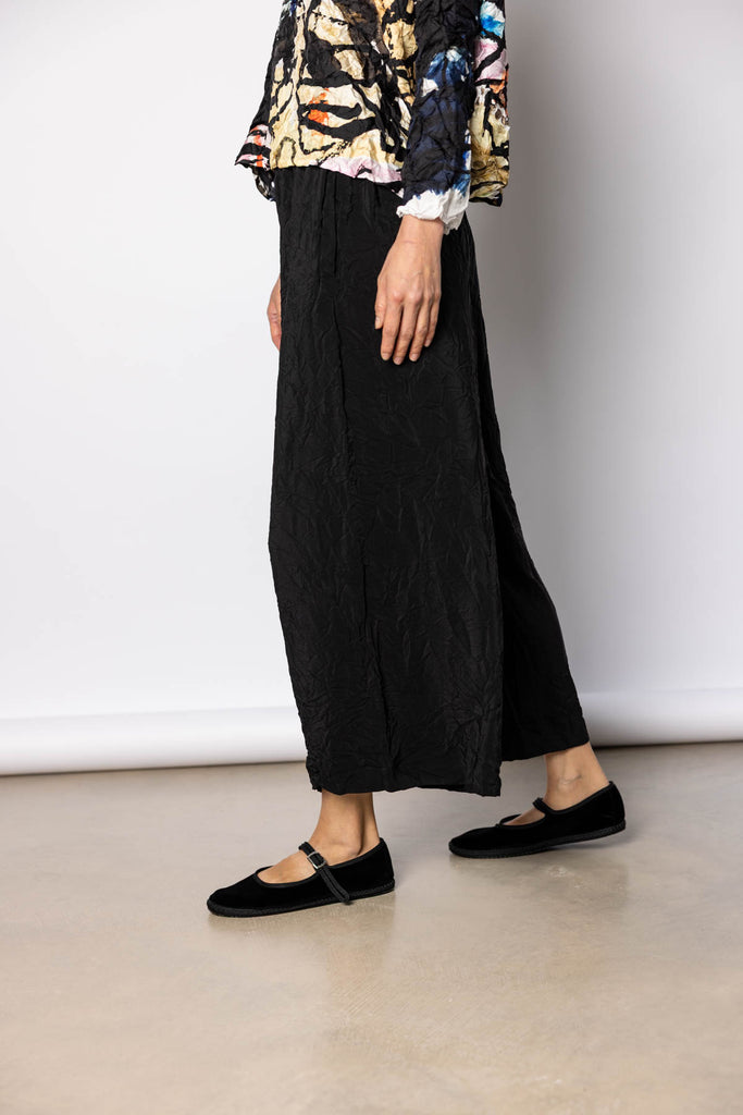 Crushed Silk Pigiama Pant - Black