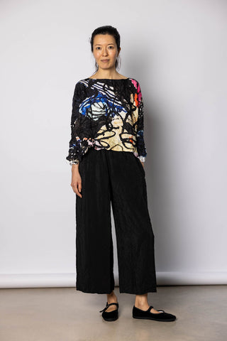 Crushed Silk Pigiama Pant - Black