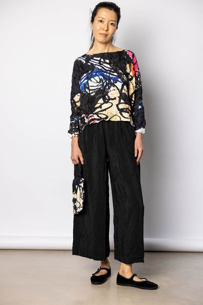Crushed Silk Pigiama Pant - Black