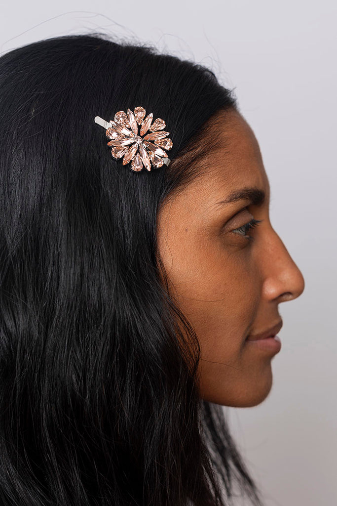 Crystal Blossom Hair Clip - Rose