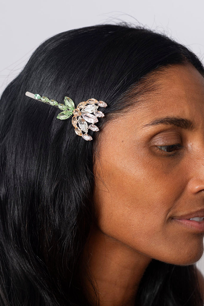 Crystal Carnation Hair Clip - Pink/Multi