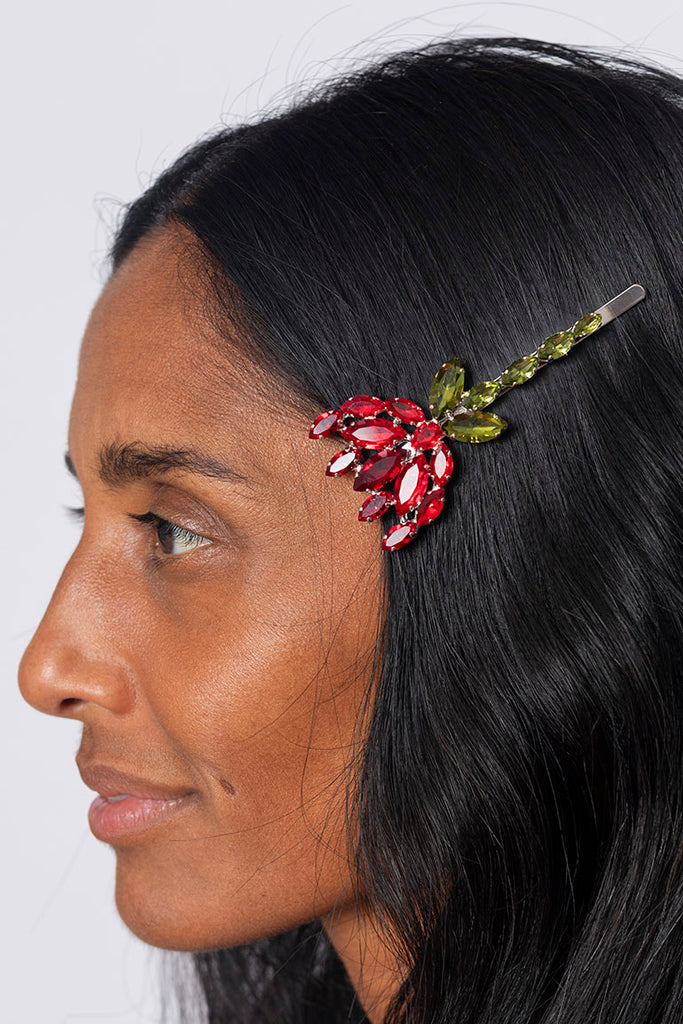 Crystal Carnation Hair Clip - Red/Multi
