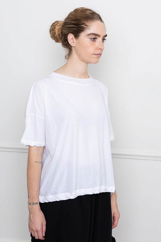Curled Collar Short Sleeve T-Shirt - Off White