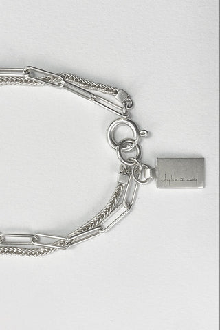 Square Silk Chain &  Long Slim Combination Bracelet - Silver