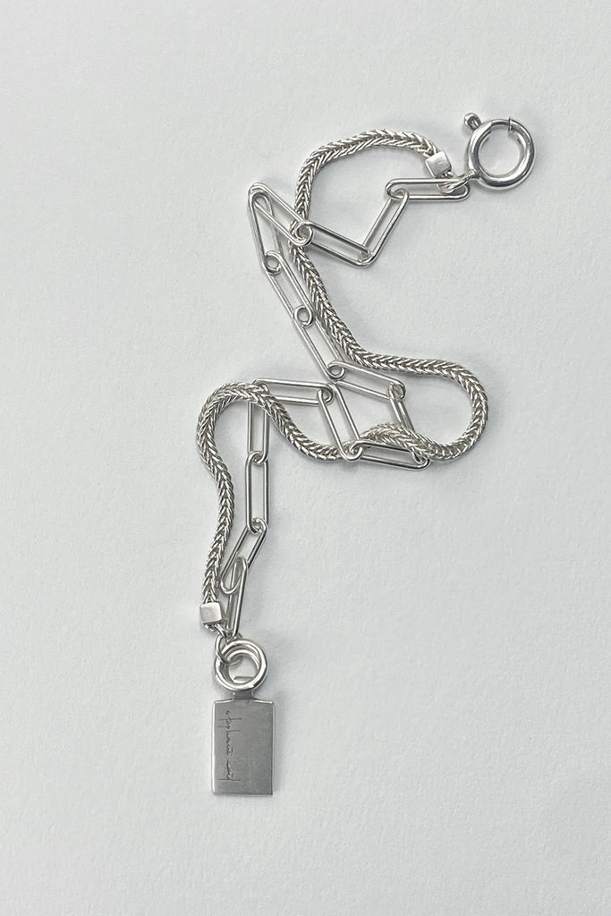 Square Silk Chain &  Long Slim Combination Bracelet - Silver