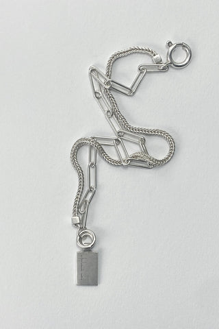 Square Silk Chain &  Long Slim Combination Bracelet - Silver