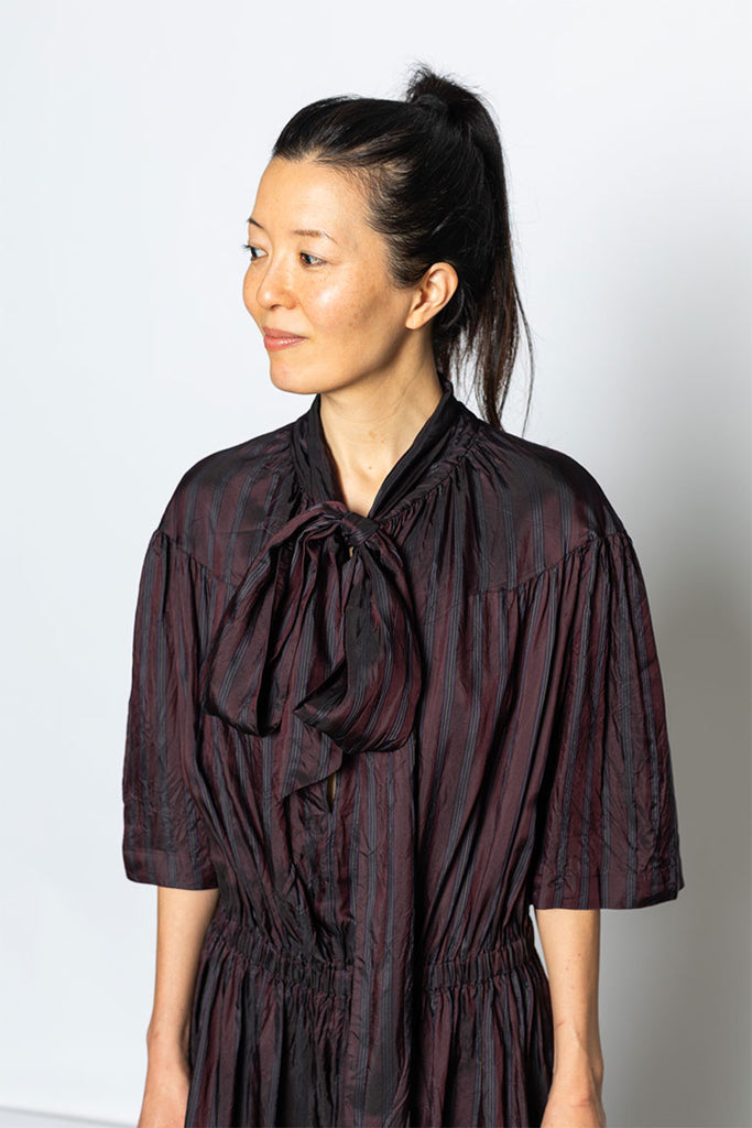 Dafino Striped Cupro Dress - Burgundy