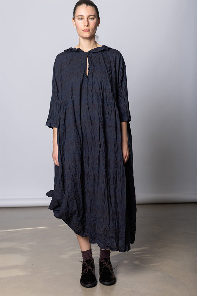 Daniela Gregis - Abito Dress Curcuma Lungo Collo Polo Lavato - Indigo Floral - Poepke, Sydney Australia