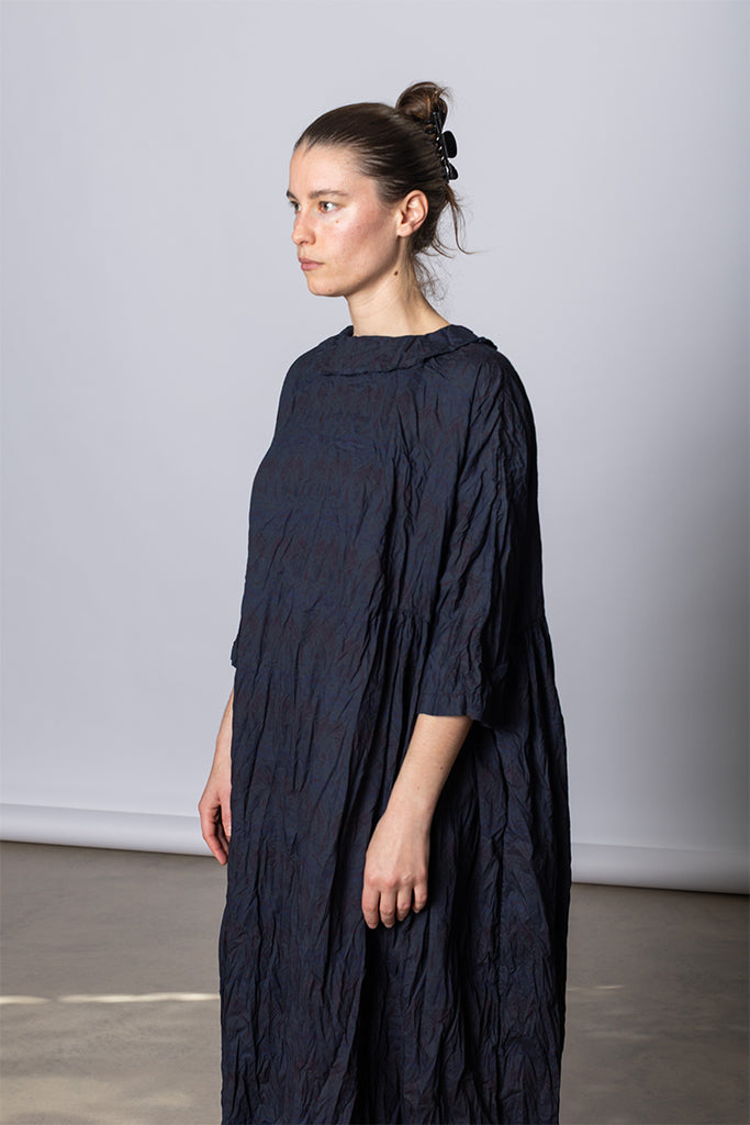Daniela Gregis - Abito Dress Curcuma Lungo Collo Polo Lavato - Indigo Floral - Poepke, Sydney Australia