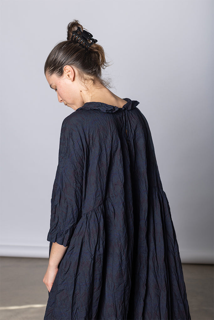 Daniela Gregis - Abito Dress Curcuma Lungo Collo Polo Lavato - Indigo Floral - Poepke, Sydney Australia