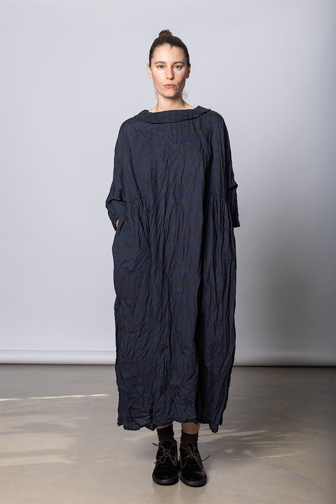 Daniela Gregis - Abito Dress Curcuma Lungo Collo Polo Lavato - Indigo Floral - Poepke, Sydney Australia