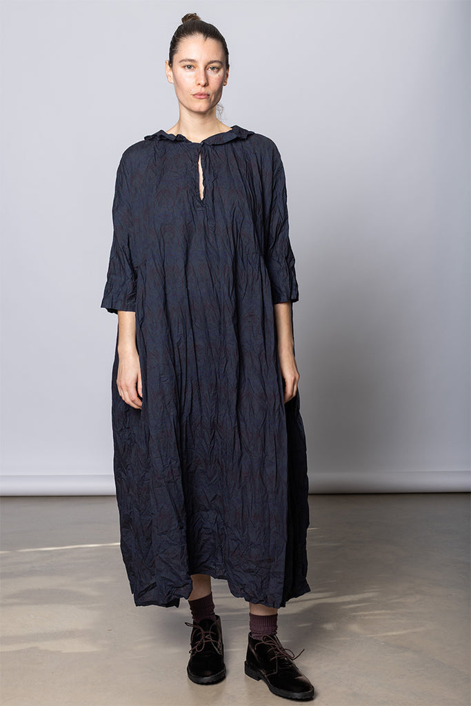 Daniela Gregis - Abito Dress Curcuma Lungo Collo Polo Lavato - Indigo Floral - Poepke, Sydney Australia 
