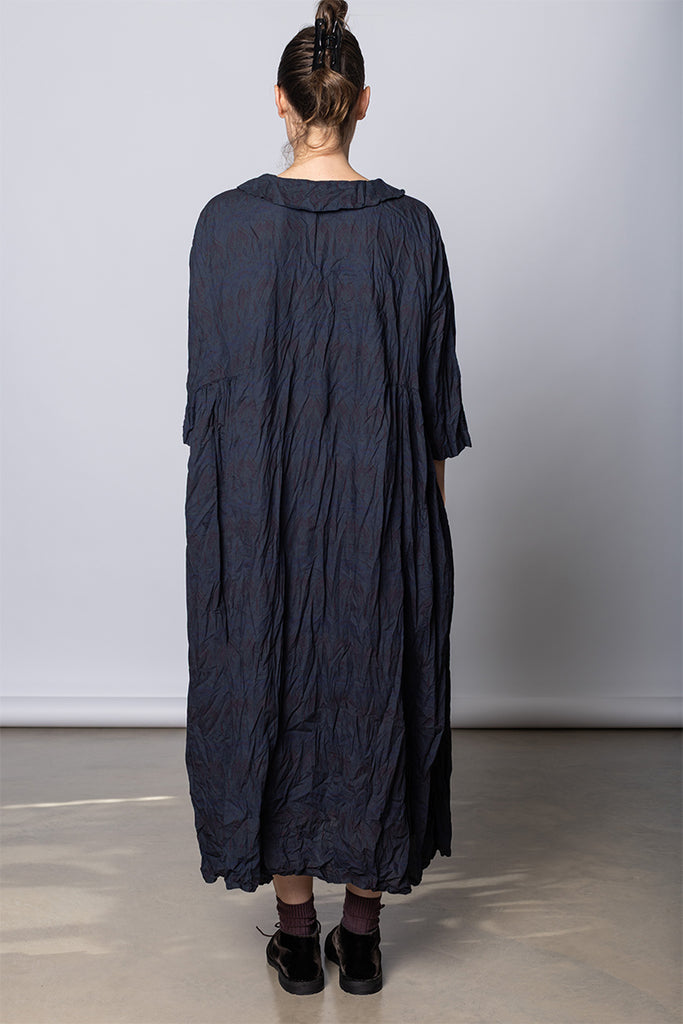 Daniela Gregis - Abito Dress Curcuma Lungo Collo Polo Lavato - Indigo Floral - Poepke, Sydney Australia