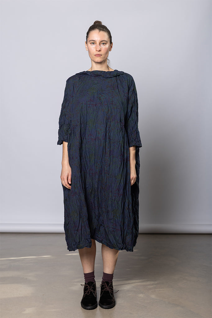 Abito Dress Curcuma Medio Collo Polo Lavato - Indigo Floral
