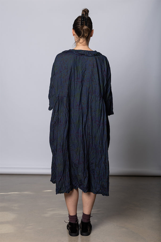Daniela Gregis Abito Dress Curcuma Medio Collo Polo Lavato - Indigo Floral at Poepke, Sydney 