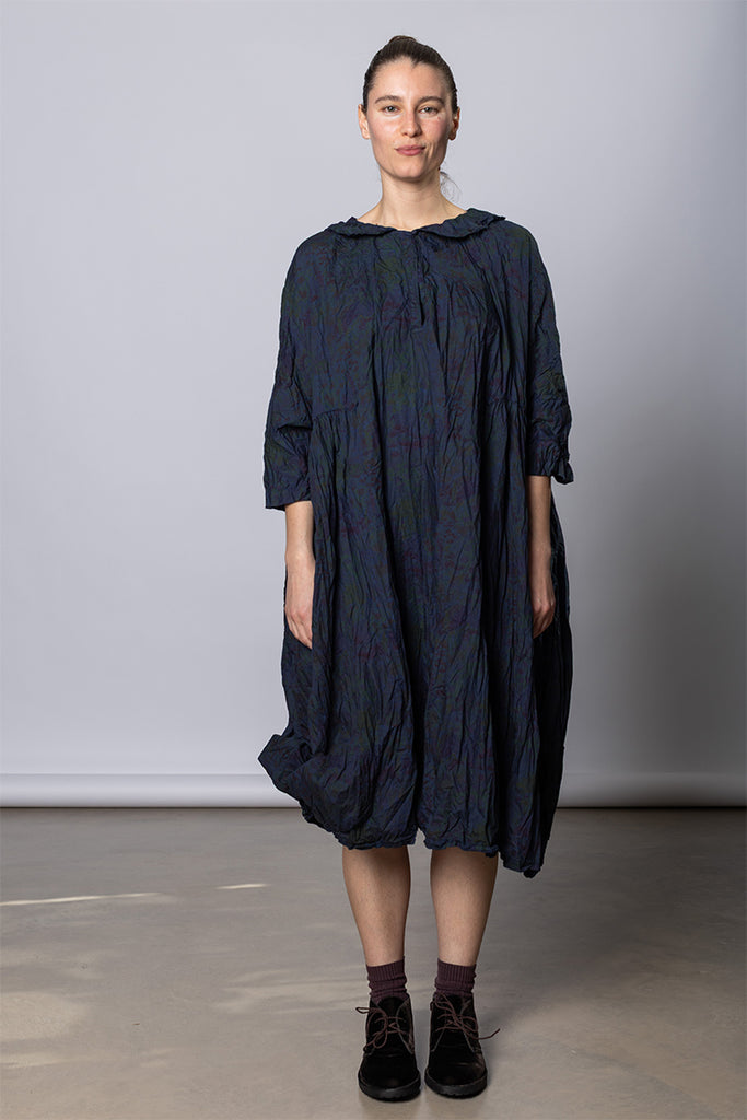 Daniela Gregis Abito Dress Curcuma Medio Collo Polo Lavato - Indigo Floral at Poepke, Sydney