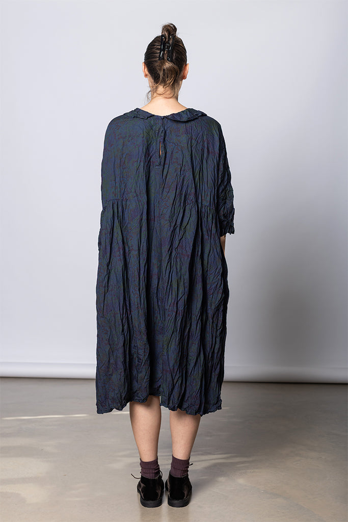 Daniela Gregis Abito Dress Curcuma Medio Collo Polo Lavato - Indigo Floral at Poepke, Sydney