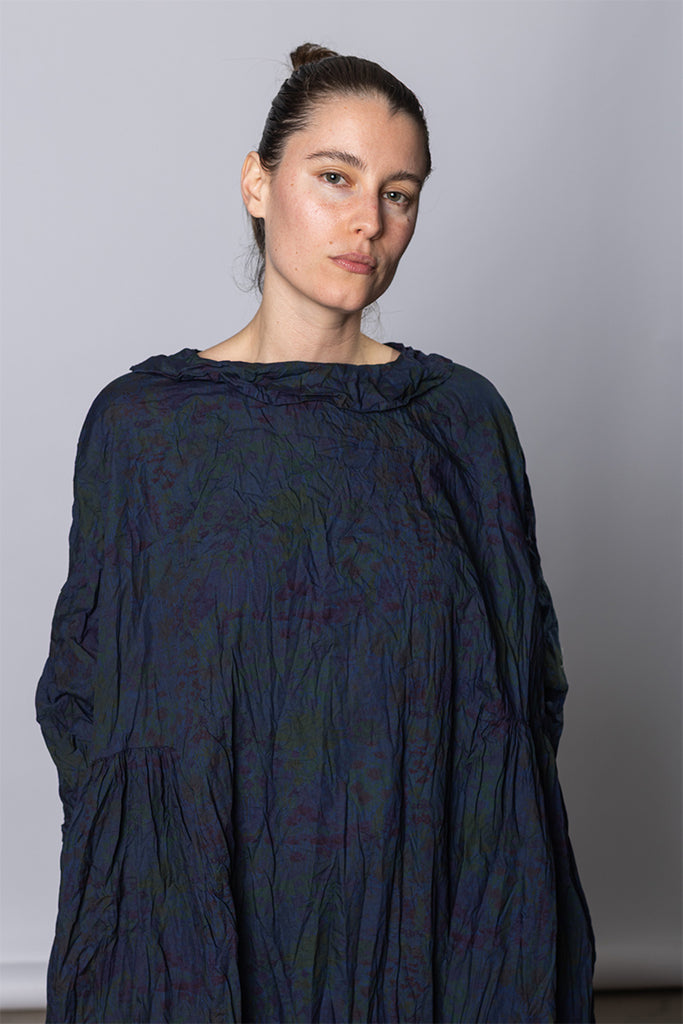 Daniela Gregis Abito Dress Curcuma Medio Collo Polo Lavato - Indigo Floral at Poepke, Sydney
