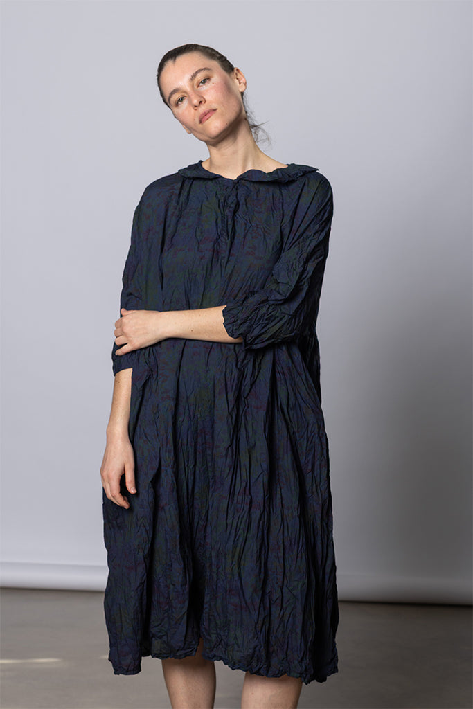 Daniela Gregis Abito Dress Curcuma Medio Collo Polo Lavato - Indigo Floral at Poepke, Sydney