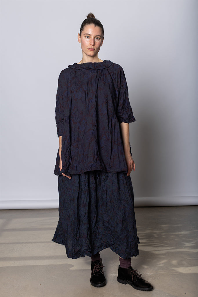 Daniela Gregis Camicia Shirt Curcuma Collo Polo Lavata - Indigo Floral at Poepke, Sydney